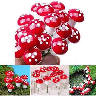 Imagem de 100 peças de decoração de flores de cogumelo minúsculo artificial para vasos de flores, caixas de plantas, jardim de fadas, plantadores, decoração de bonsai, acessórios decorativos de artesanato de micro paisagem DIY (3CM)