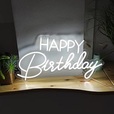 Imagem de CiCiYours Sinais de neon de feliz aniversário para decoração de parede, luzes de neon para quarto, festa de aniversário, bar, placa de LED neon com interruptor regulador para presente artístico para namorada, esposa, pais (59,88 x 34 cm)