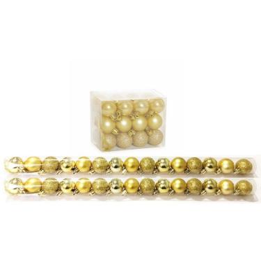 Imagem de Kit 30 Mini Bolas Natal Dourada Glitter, Fosca, Lisa 3cm - Master Christmas