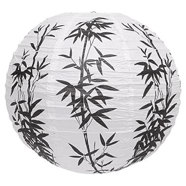 Imagem de Luminária Japonesa Papel 30 cm Branca Bambu Preto