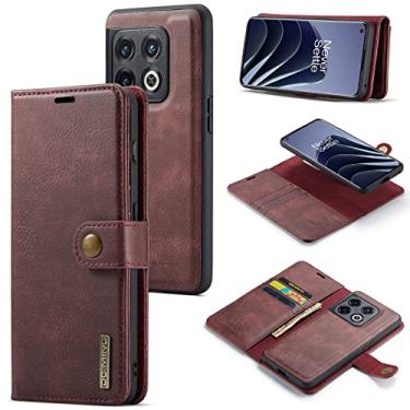 Imagem de ZiEuooo Capa de telefone tipo carteira de couro tipo divisão magnética 2 em 1 para OnePlus 10 9 8 Pro T R ACE Nord 2 N200 N20 5G Shell, suporte de cartão criativo capa traseira (vermelho, 9 Pro)