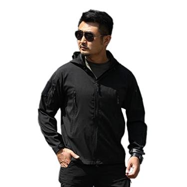 Imagem de Jaqueta Masculina Softshell À Prova De Vento Impermeável Blusão com Capuz Preto G