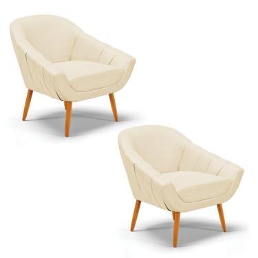 Imagem de Kit 02 Poltronas Giovana Veludo Off White Luxo Castanho
