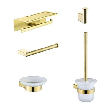 Imagem de Suporte de plataforma de telefone de papel dourado escovado porta-toalhas prateleira saboneteira copo de escova de dentes suporte de escova de banheiro acessórios de banheiro, conjunto de 5 peças B