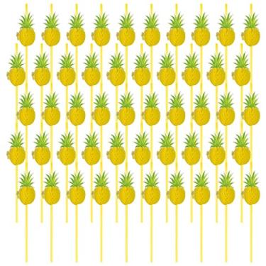 Imagem de AB1 50 Pçs de Papel Palha de Bebida 3D Frutas Canudos de Papel Abacaxi Flamingo Design de Papel Listrado Palha Ecológica Reciclável para Bares Decorações Festa na Praia Havaiana AB1 (Palha de Abacaxi)