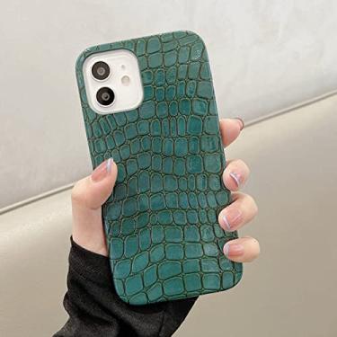 Imagem de Capa de telefone de silicone macio textura jacaré para iphone 12 mini 11 pro xs max x xr se 7 8 plus serpentina capa de couro pu, verde escuro, para iphone 12