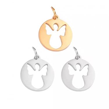 Imagem de CNBPIC 5Pcs Espelho Polonês Aço Inoxidável Oco Para Fora Encantos de Anjo Para Bricolé Fazendo Colar