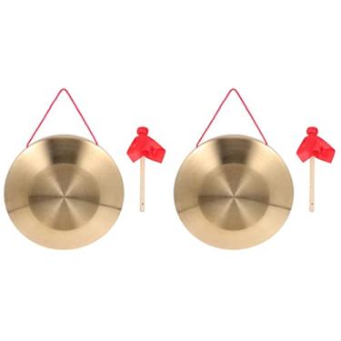 Imagem de 2 Conjuntos Gongo Instrumentos Musicais De Percussão Instrumento De Cobre Sino De Meditação Instrumentos Chineses Tam Tam Gong Feng Shui Acessórios Mini Filho Liga De Aço De Cobre