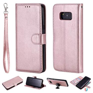 Imagem de Capa carteira para Samsung Galaxy S8 Plus, [2 em 1 destacável] Suporte magnético de couro PU com compartimentos para cartões, capa protetora flip [capa interior TPU à prova de choque] Capa para Samsung Galaxy S8 Plus (rosa)