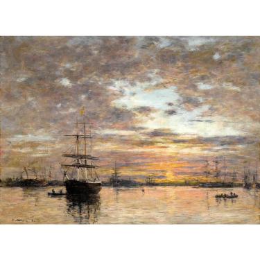 Imagem de Porto de Havre ao Pôr do Sol de Eugène Boudin, 60 x 82 cm, Tela Canvas Para Quadro