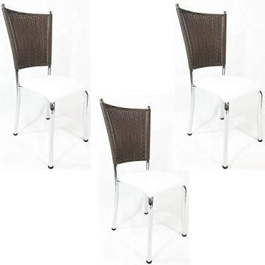 Imagem de Kit 3 Cadeiras de Cozinha Cromada Fibra Sintética Tabaco Assento Branco - Poltronas do Sul