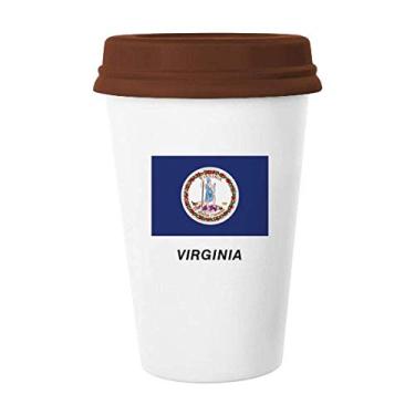 Imagem de Caneca de cerâmica com contorno da bandeira do estado americano da Virgínia Caneca de café Copo de cerâmica
