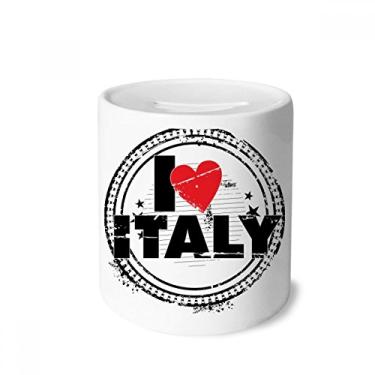 Imagem de DIYthinker Carimbo de coração I Love Italy Word Love Heart Círculo Caixa de moedas de cerâmica Porta-moedas Presente de cofrinho