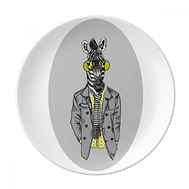 Imagem de Copos amarelos Pinto Cinza Animal Prato Decorativo Porcelana Salver Prato de jantar