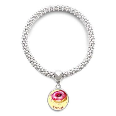 Imagem de DIYthinker Pulseira de prata de rosquinha rosa pintada à mão Aquarela com pingente de corrente ajustável