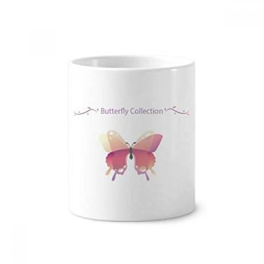 Imagem de Pink Butterfly Collection Porta-canetas para escova de dentes Caneca branca de cerâmica 355 ml