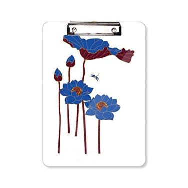 Imagem de Folha de lótus azul, flor de lótus, libélula, pasta de prancheta para escrita A4