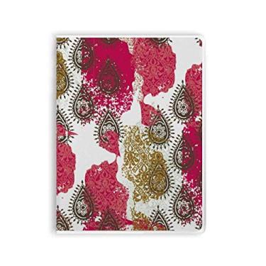 Imagem de Caderno com estampa abstrata e folha de flor amarela vermelha capa de goma Diário capa macia