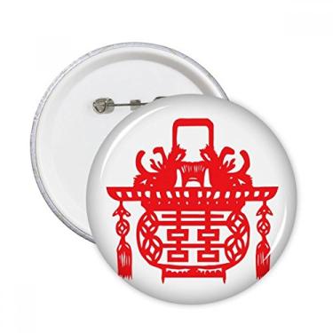 Imagem de Lanterna vermelha chinesa padrão lótus pinos redondos emblema decoração de roupas 5 peças presente