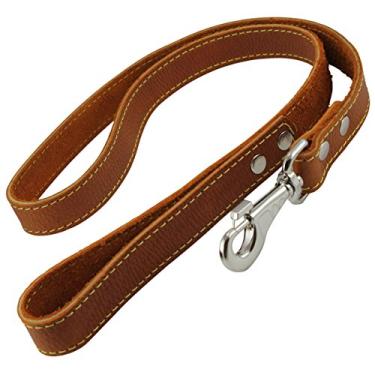 Imagem de Coleira para cães de couro genuíno clássica de 2,54 cm de largura para as maiores raças laranja