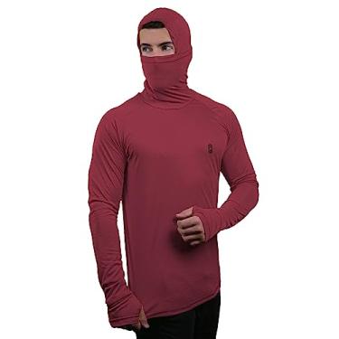 Imagem de Camiseta Skube Com Máscara e Capuz Proteção UV 50+ Dry Fit Segunda Pele Térmica Tecido Termodry Manga Longa Dedeira - Vermelho - M