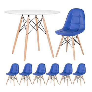 Imagem de Loft7, Kit Mesa Eames 90 cm branco + 6 cadeiras Eames Botonê Azul