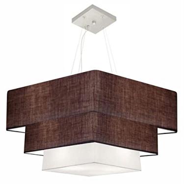 Imagem de Lustre Pendente Triplo Quadrado Cúpula 30/80x70x60 cm, Vivare Iluminação, Pendente4165/LCLCBR, Café/Branco, Gigante