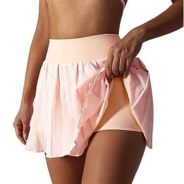 Imagem de Saia feminina plissada de tênis cintura alta cor lisa saia saia saia atlética saia, Laranja pêssego, P