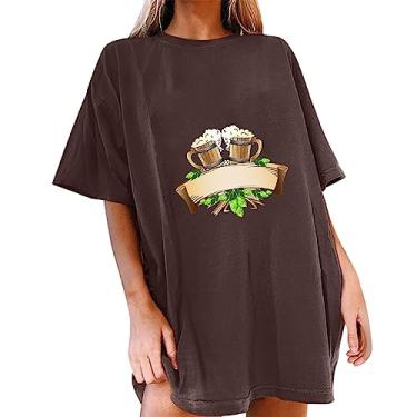 Imagem de Blusas femininas fofas femininas sólidas festival de cerveja impressão solta e confortável grande moda camiseta moda para, Marrom, P