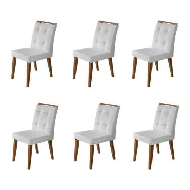 Imagem de Kit 6 Cadeiras Jantar Agatá Estofadas Linho Cinza Com Alça Madeira Maciça Imbuia