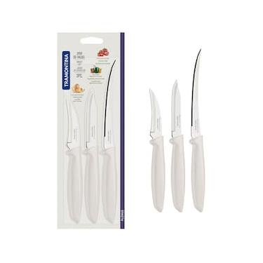 Imagem de Conjunto de Facas Tramontina Plenus em Aço Inox e Polipropileno - Off-White - 3 Peças