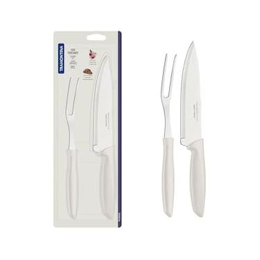 Imagem de Conjunto Faca Chef e Garfo Trinchante Tramontina Plenus Off-White - 2 Peças