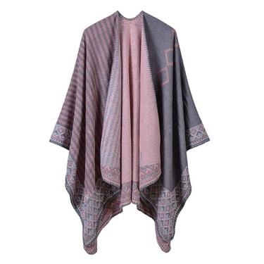 Imagem de Mulheres Poncho Cachecol Cardigan Listrado Vintage Capa Quente Xale Lenços Longos Pashmina Outwear