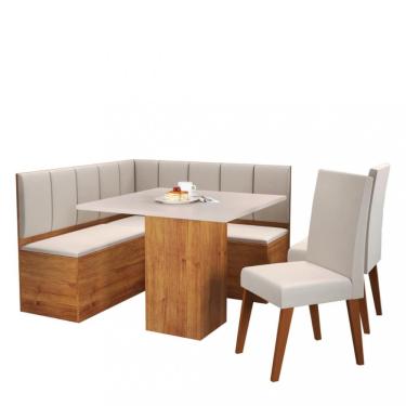 Imagem de (Canto Alemão com Baú Londres com 2 Cadeiras Milão Viero - Mel/Blonde/Veludo Marfim