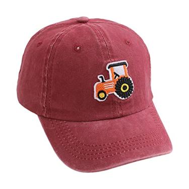 Imagem de Boné de beisebol infantil vintage envelhecido algodão lavado chapéu de sol para bebês meninos meninas desenho animado carro boné pontiagudo, Vermelho, One Size