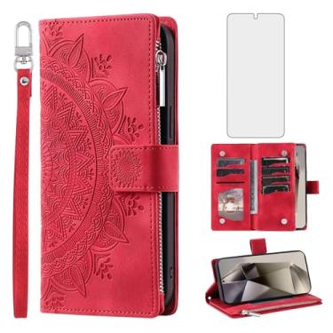 Imagem de Capa de telefone para Samsung Galaxy S24 Ultra 5G Capa carteira com protetor de tela de vidro temperado e alça de pulso Mandala flor flip zíper suporte para cartão celular S24Ultra 24S S 24 24Ultra