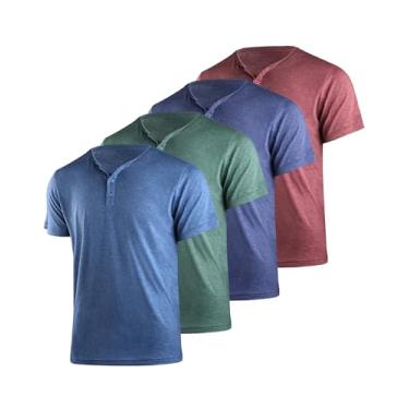 Imagem de Liloak Pacote com 4 camisetas masculinas Henley, várias camisetas Henley de manga curta, 3 botões multicoloridas, pacote clássico casual, Verde/Borgonha/Marinho/Azul lago, XXG