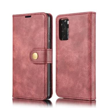 Imagem de Capa tipo carteira de couro flip para Huawei P50 P40 P30 Pro P20 Lite Mate 40 30 20 Capa traseira magnética removível, vermelha, para Huawei Mate 20