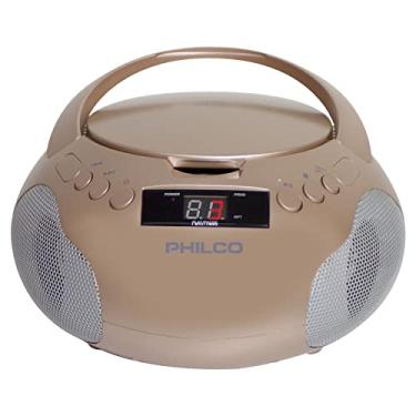 Imagem de Philco Leitor de CD portátil Boombox com alto-falantes e rádio AM FM | Caixa de som ouro rosa compatível com CD-R/CD-RW e CD de áudio | Entrada auxiliar de 3,5 mm | Som estéreo | Display LED