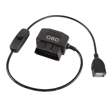 Imagem de XMSJSIY Adaptador de cabo de alimentação OBD para USB 16 pinos OBD2 macho para 5V 2A USB conector fêmea 12V 24V 36V para 5V 2A com botão de interruptor para câmera painel, telefone, carro, GPS DVR-0,5