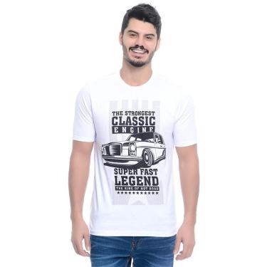 Imagem de Camiseta Manga Curta Gola Redonda Masculina Estampada Carro Vintage Branca Emporio Alex-Masculino