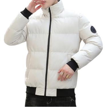 Imagem de Ruixinxue Casaco acolchoado masculino com gola alta, quente, leve, acolchoado, casual, moderno, jaqueta universitária, Caqui, 4G
