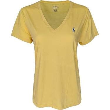 Imagem de Polo RL Camiseta feminina gola V pônei, Amarelo claro (logotipo azul), M