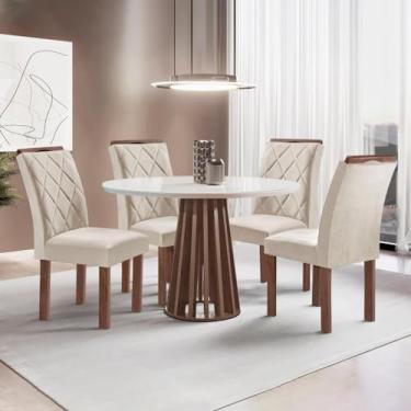 Imagem de Conjunto Mesa Tampo Redondo Plus Vidro Kansas 100cm 4 Cadeiras Arthus Chocolate/off White/suede Bege