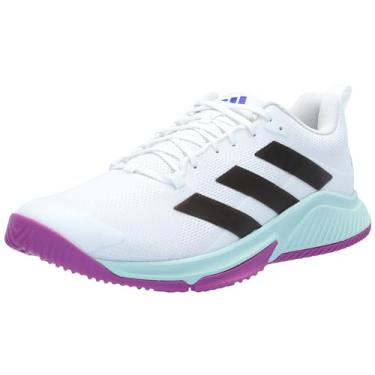 Imagem de adidas Court Team Bounce 2.0 feminino para uso interno, Branco/Preto/Roxo Burst, 37