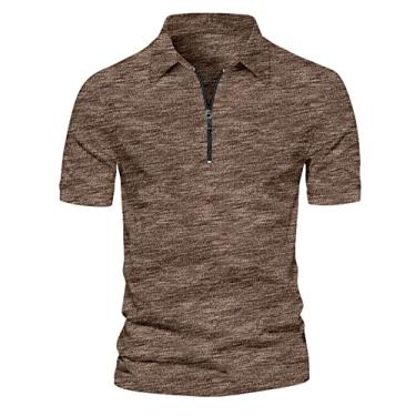 Imagem de Camisetas masculinas de gola alta para homens manga curta simples verão outono 2024 na moda Y2K, D-612 marrom, M