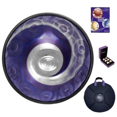 Imagem de Asteman Handpan em ré menor, 440 Hz, 56 cm com 10 notas, vem com uma mochila, cursos, mangas para os dedos, suporte, pano de limpeza e dois marretos.