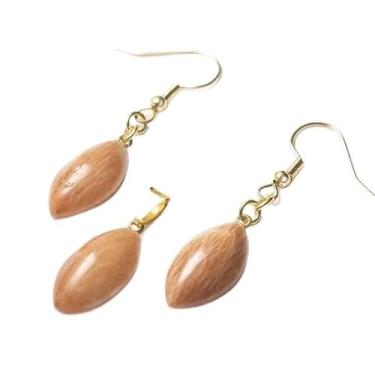 Imagem de Conjunto Pingente e Brinco Amazonita Pêssego Navete Dourado