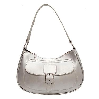 Imagem de Bolsas femininas de mão crescente, moda feminina, bolsa axila, alça superior para mulheres, Prata