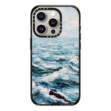 Imagem de CASETiFY Capa Impact para iPhone 15 Pro [4X Testada contra quedas de nível militar/Proteção contra quedas de 2,5 metros/Compatível com Magsafe] - Impressões de tinta - Mar Azul Profundo - Preto